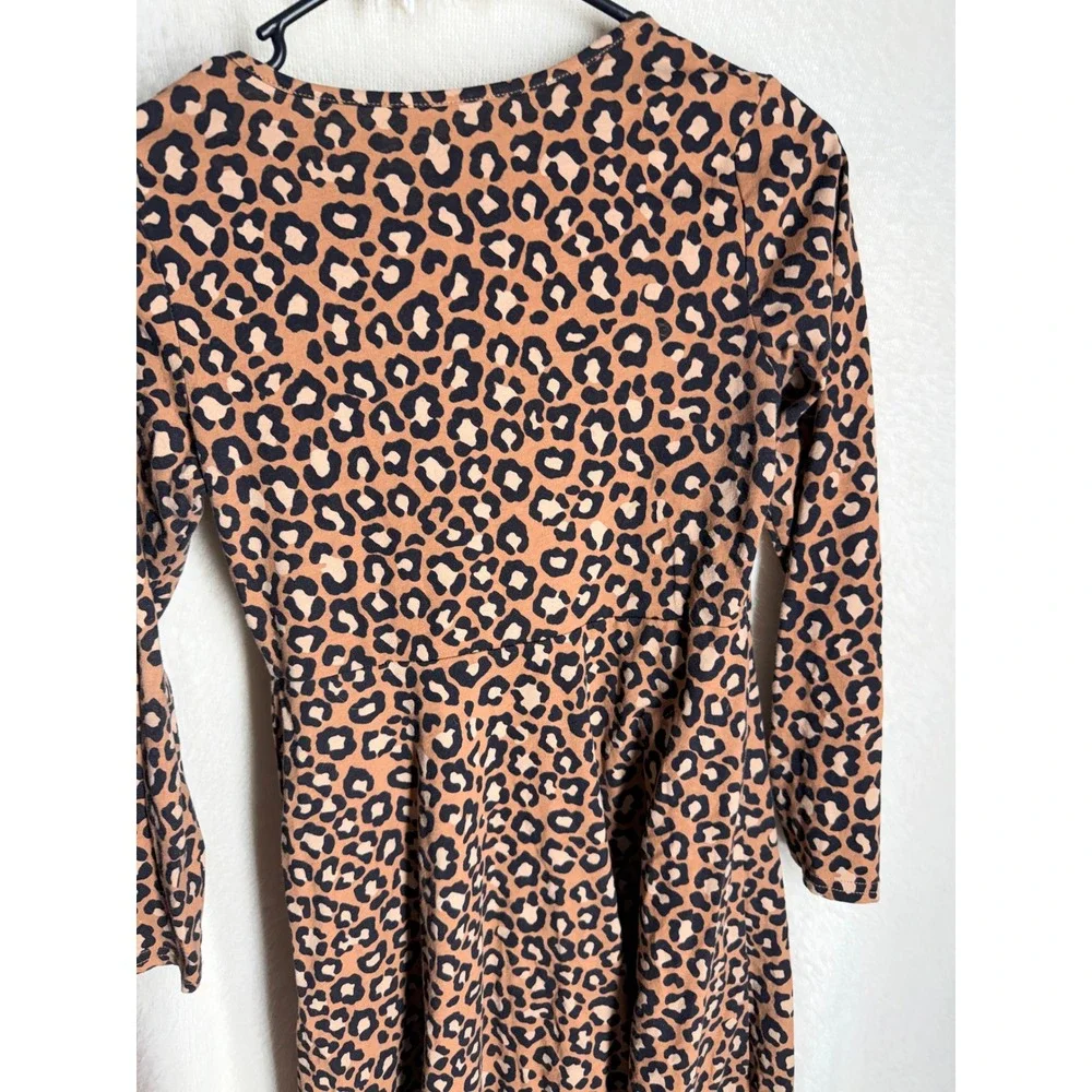 The Childrens Place Girls Brown Leopard Print Long Sleeve Dress SZ L 10/12
